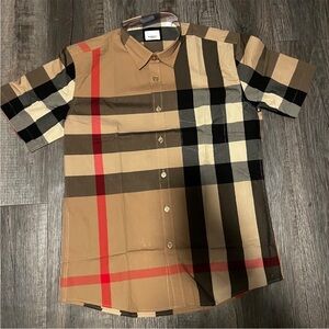 Burberry Men's Beige and Black Checkered Shirt